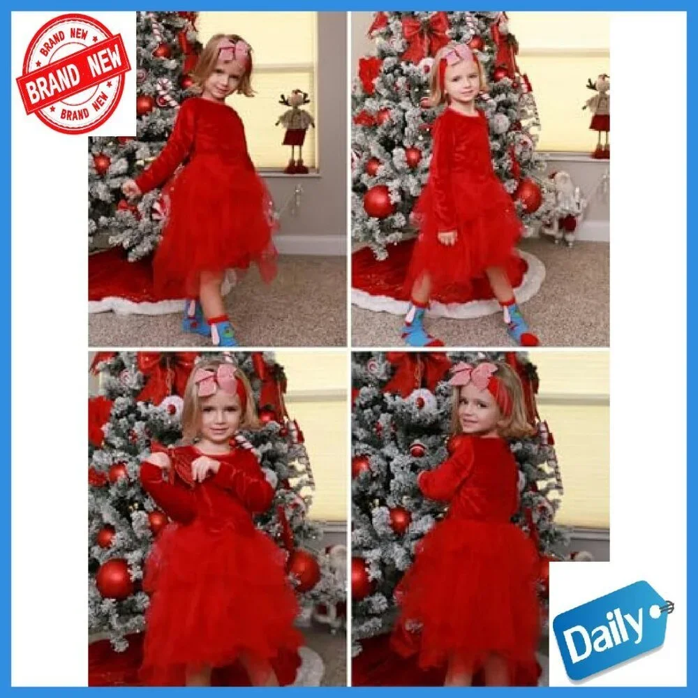 Toddler Velvet Dress Long Sleeve Irregular Hem Tulle Special Occasion